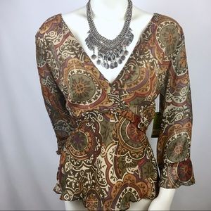 Nic+Zoe | Nordstrom Brown & Orange Blouse Top L
